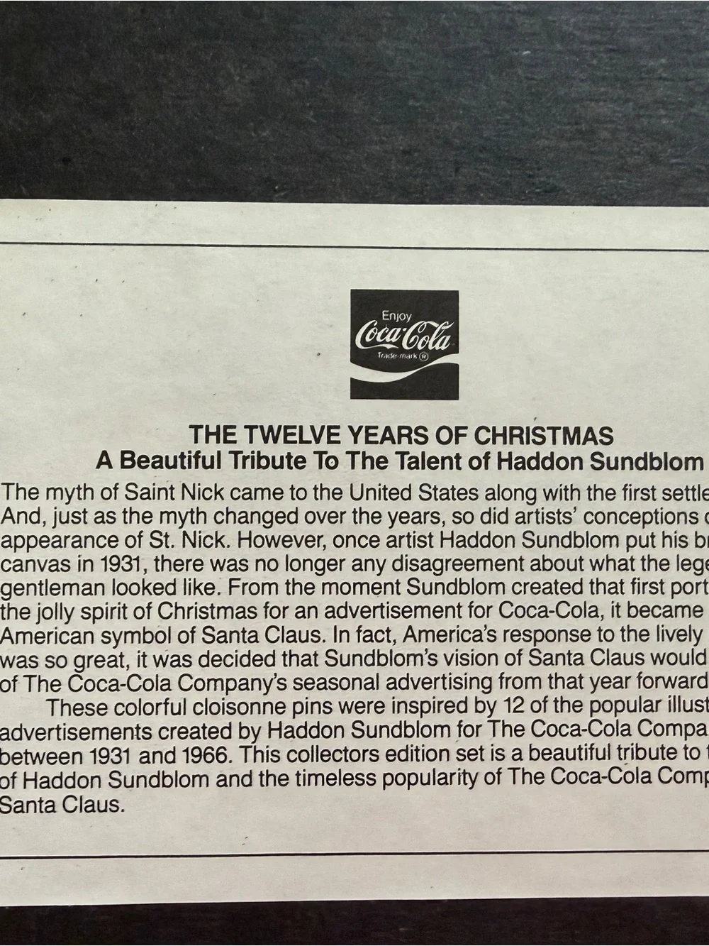 Coca-Cola Holiday Pin Tribute Display in Red and Gold